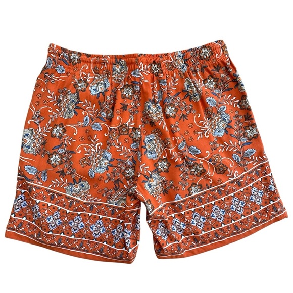 J JILL | NWOT ORANGE ZINNIA FLORAL DRAWSTRING SHORTS TASSELS BORDER PRINT | XS - Picture 6 of 9